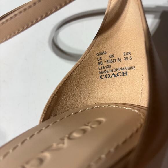 Coach Odetta Nude Leather Wedge Sandal Ankle Wrap 9 - Picture 11 of 11